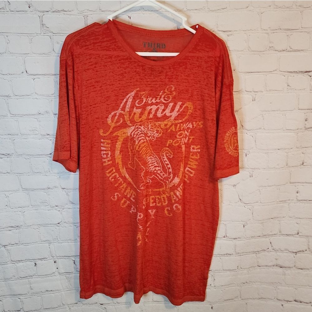 Men's Third & Army Orange Short Sleeve Graphic Tee, Size XL